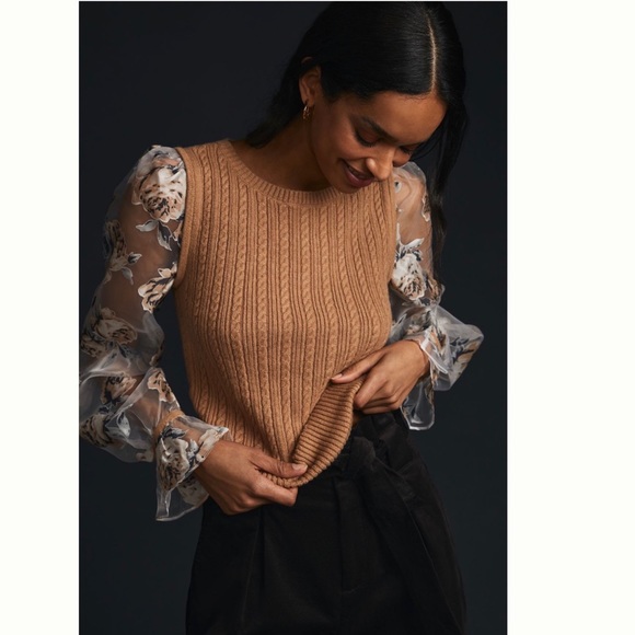 NWT Anthropologie Maeve Contrast-Sleeve Sweater S - Picture 6 of 17